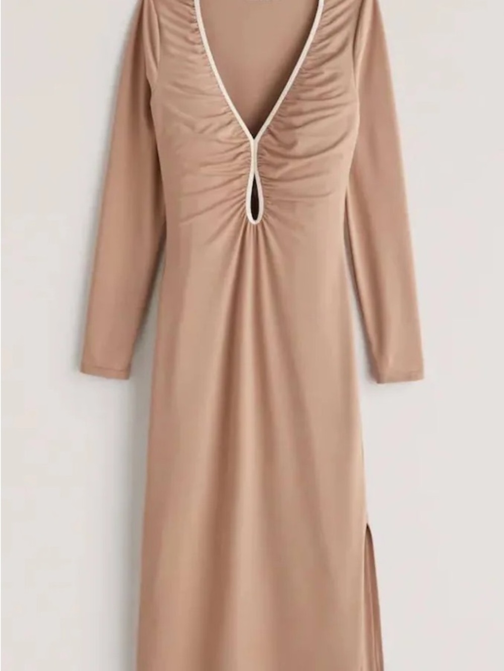 Abercrombie & Fitch Tan keyhole V-Neck Long Sleeve Midi Dress NWOT Small